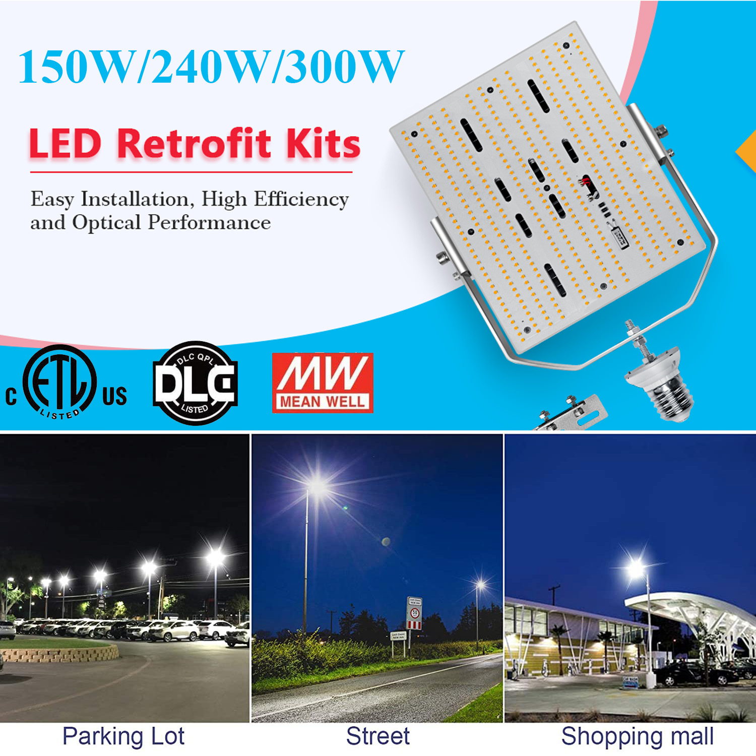 240W LED Retrofit Kit Light Parking Lot Shoebox Canopy Fixture ETL DLC Listed 
