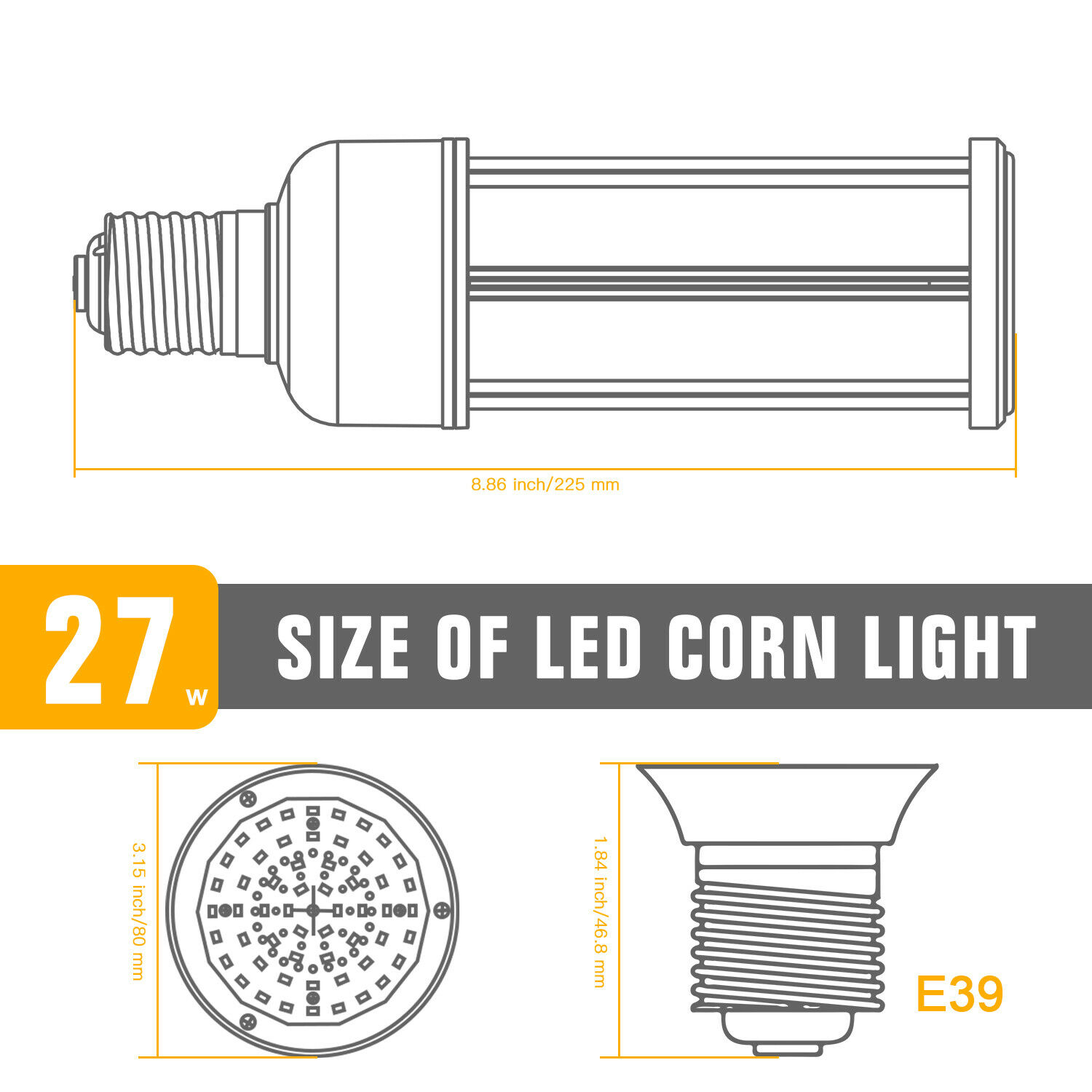 27W 36W 45W 54W 80W 100W 125W LED Corn cob Light Bulb Large Mogul Base E39 5000K - Picture 16 of 19