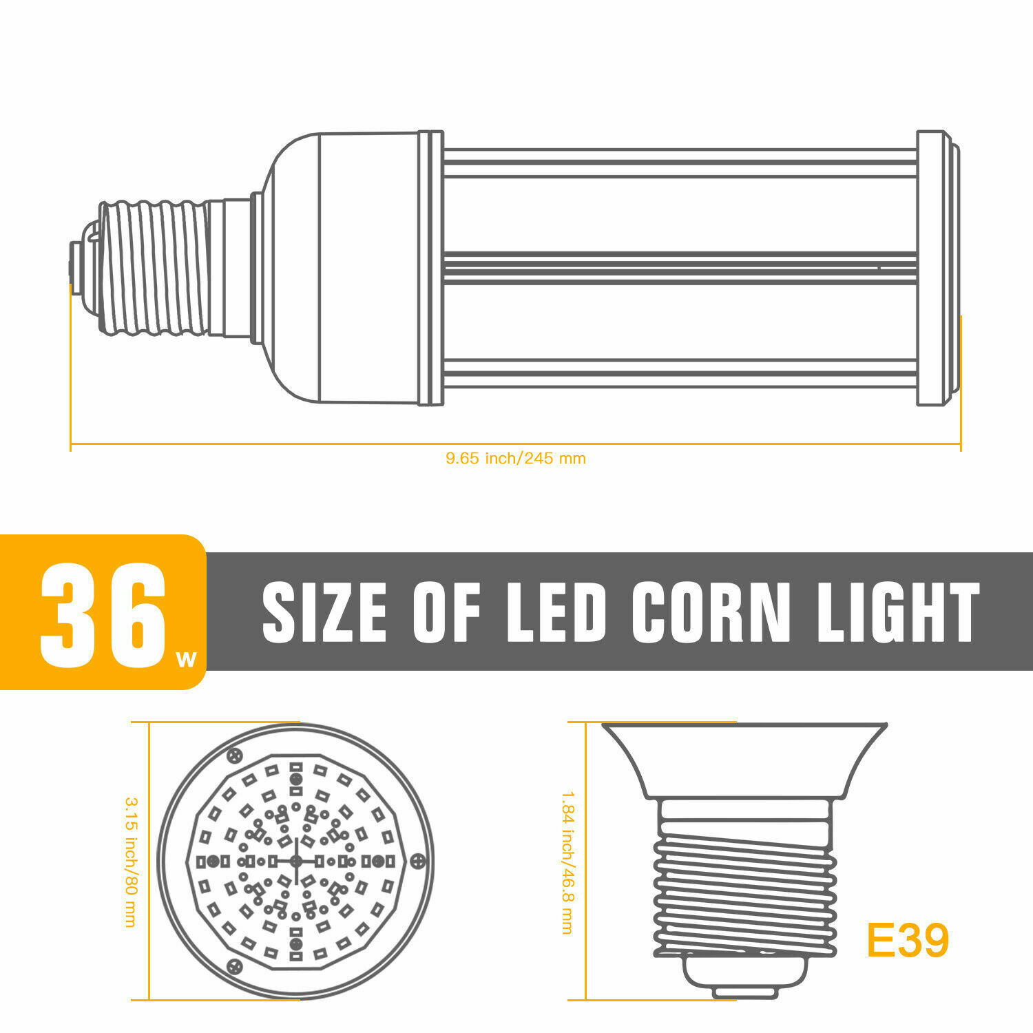 27W 36W 45W 54W 80W 100W 125W LED Corn cob Light Bulb Large Mogul Base E39 5000K - Picture 17 of 19