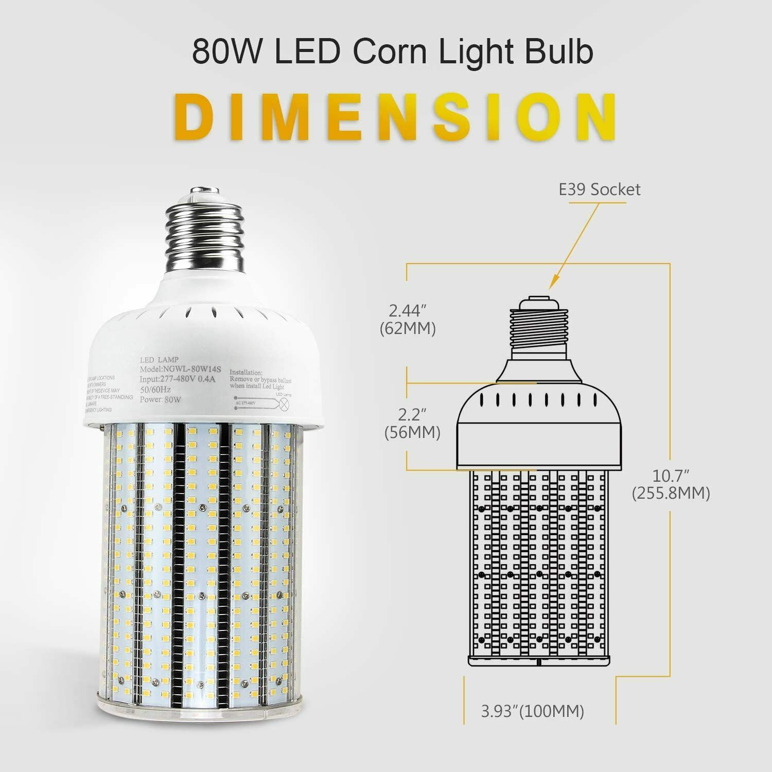 60W-200W LED Corn Bulb Light Replace 250W-1000W MH Garage Street Light E39 5000K