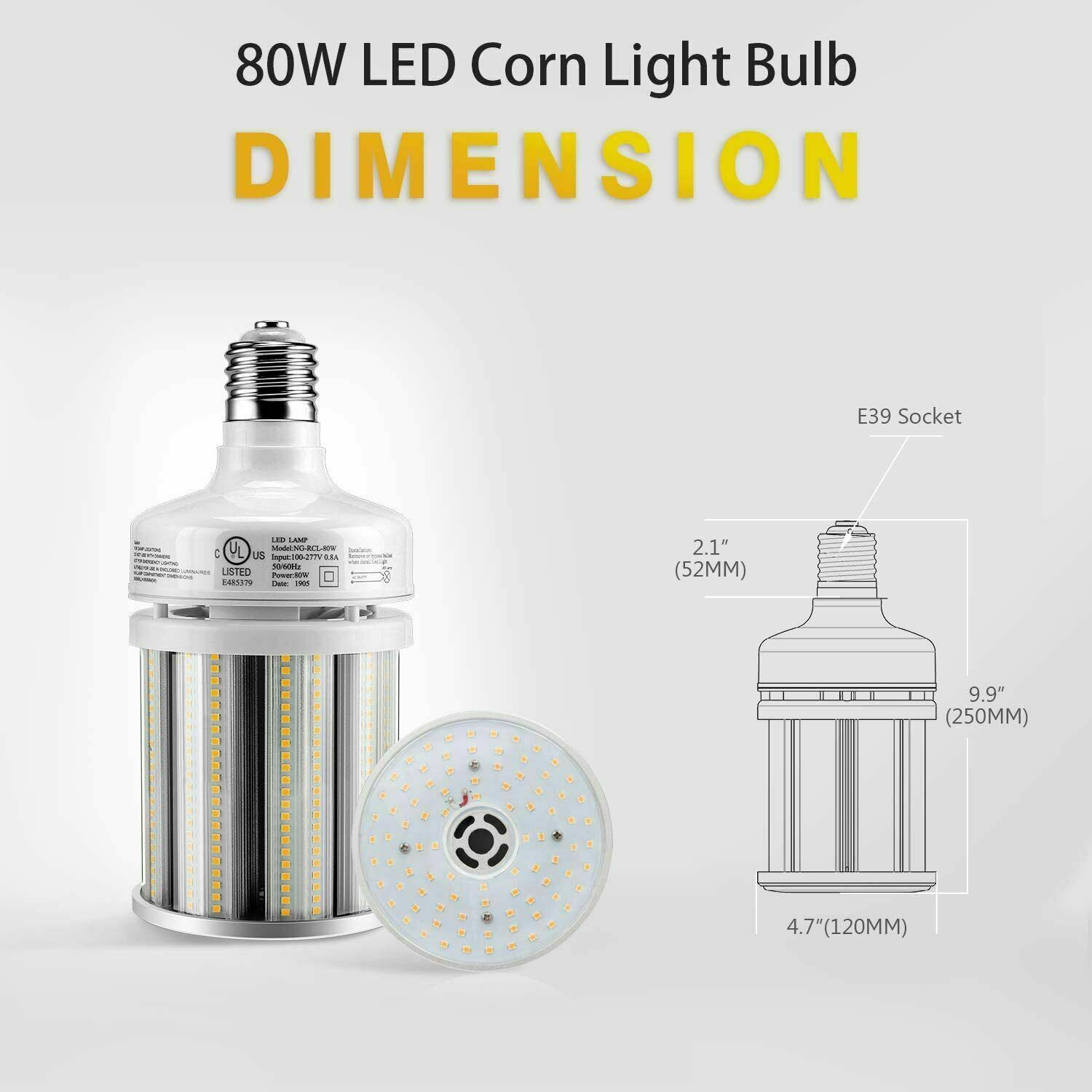 27W 36W 45W 54W 80W 100W 125W LED Corn Cob Bulb Light Garage Ceiling E39 Base UL - Picture 15 of 21