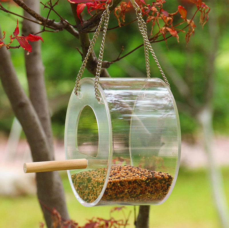 Hanging Acrylic Feeder Outdoor Wild Bird Feeding Box Anti Squirrel