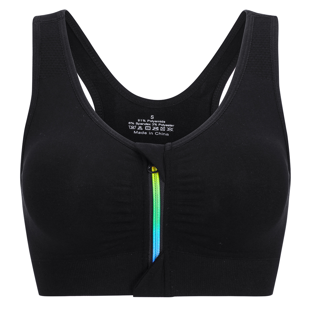 Womens Front Color Zipper Sports Bra Wireless Post-op Bra Padded Yoga Sports Bra - Picture 25 of 27