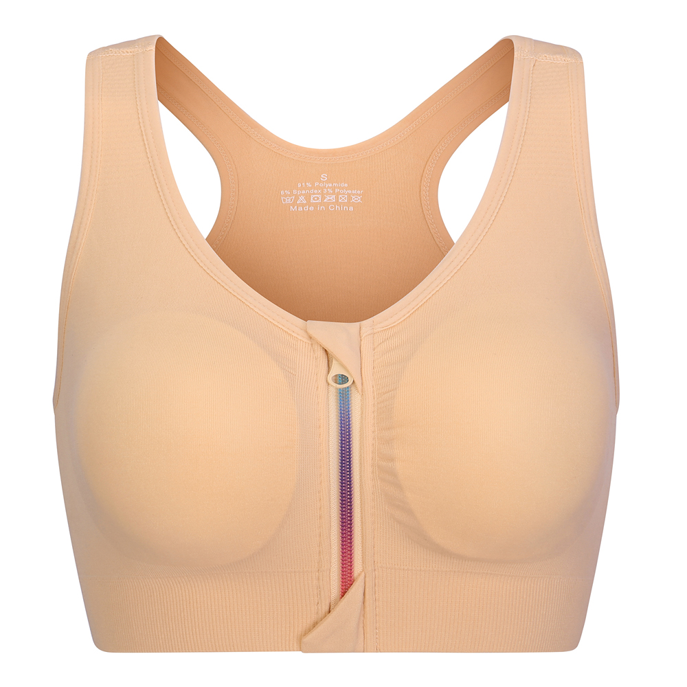 Womens Front Color Zipper Sports Bra Wireless Post-op Bra Padded Yoga Sports Bra - Picture 27 of 27