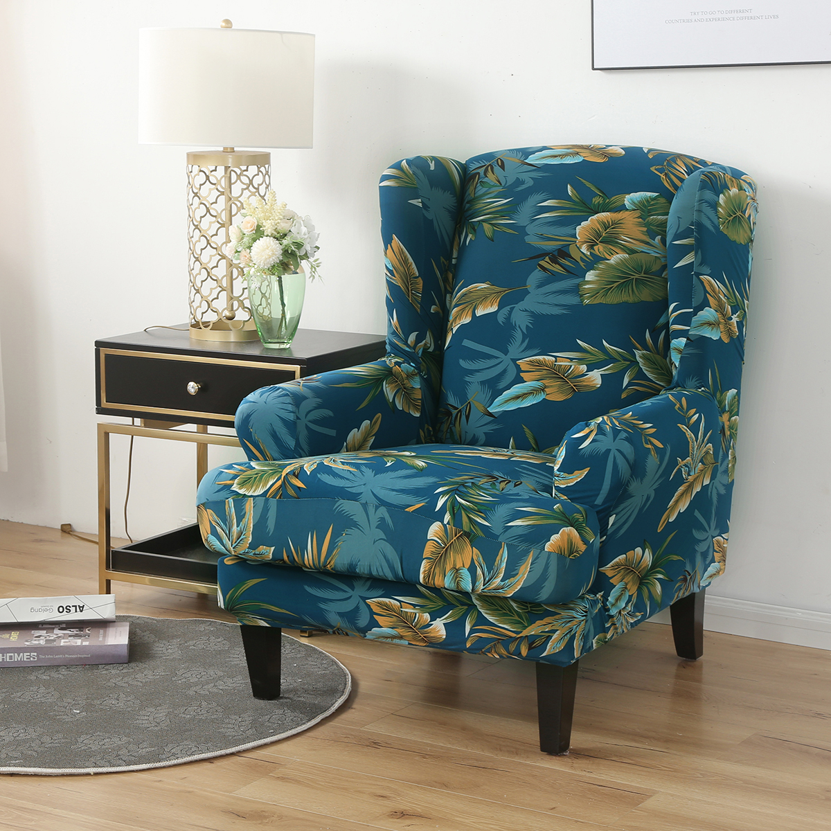 Details about   Modern Wing Back Slipcover Stretch Armchair Chair Printed Cover Home Room Decor 
