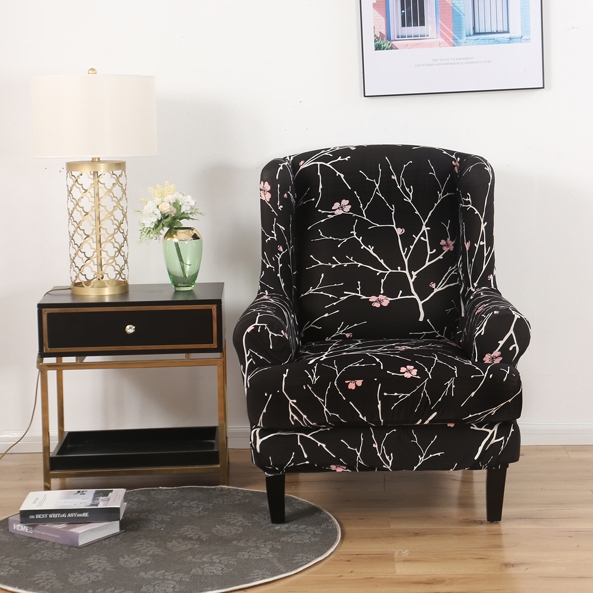 Stretch Printed Wingback Slipcover Elastic Armchair Chair Covers