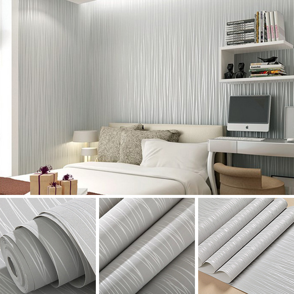 3D Textured Wallpaper Roll Non-Woven Stripe Wall Sticker for Bedroom Living Room - Picture 9 of 17