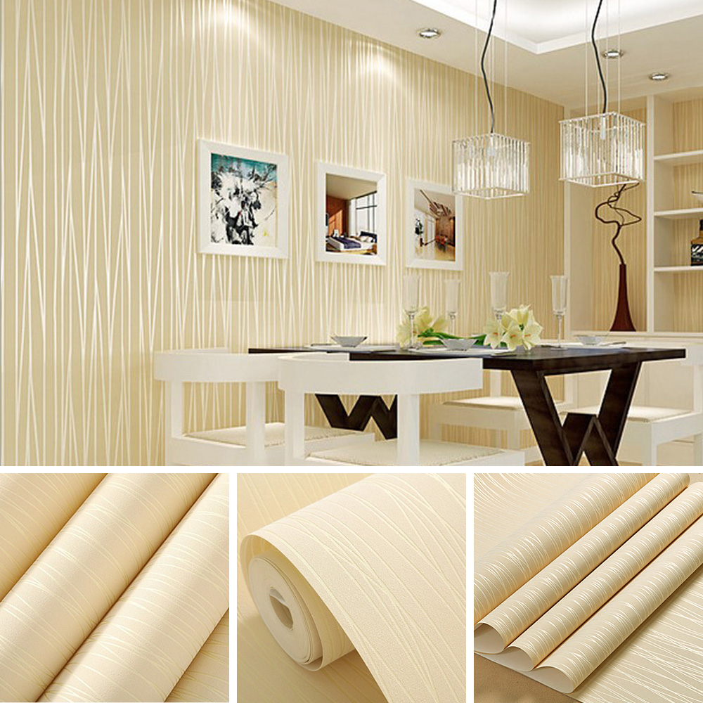 Non-Woven Wallpaper Classic Plain Stripe Textured Wall Paper Roll for  Livingroom