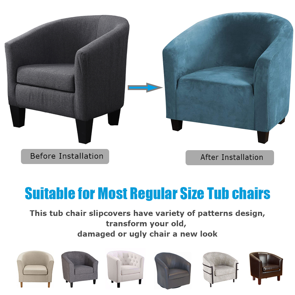 Stretch Velvet Club Sofa Chair Cover Living Room Tub Barrel Armchair Slipcover - Picture 43 of 52