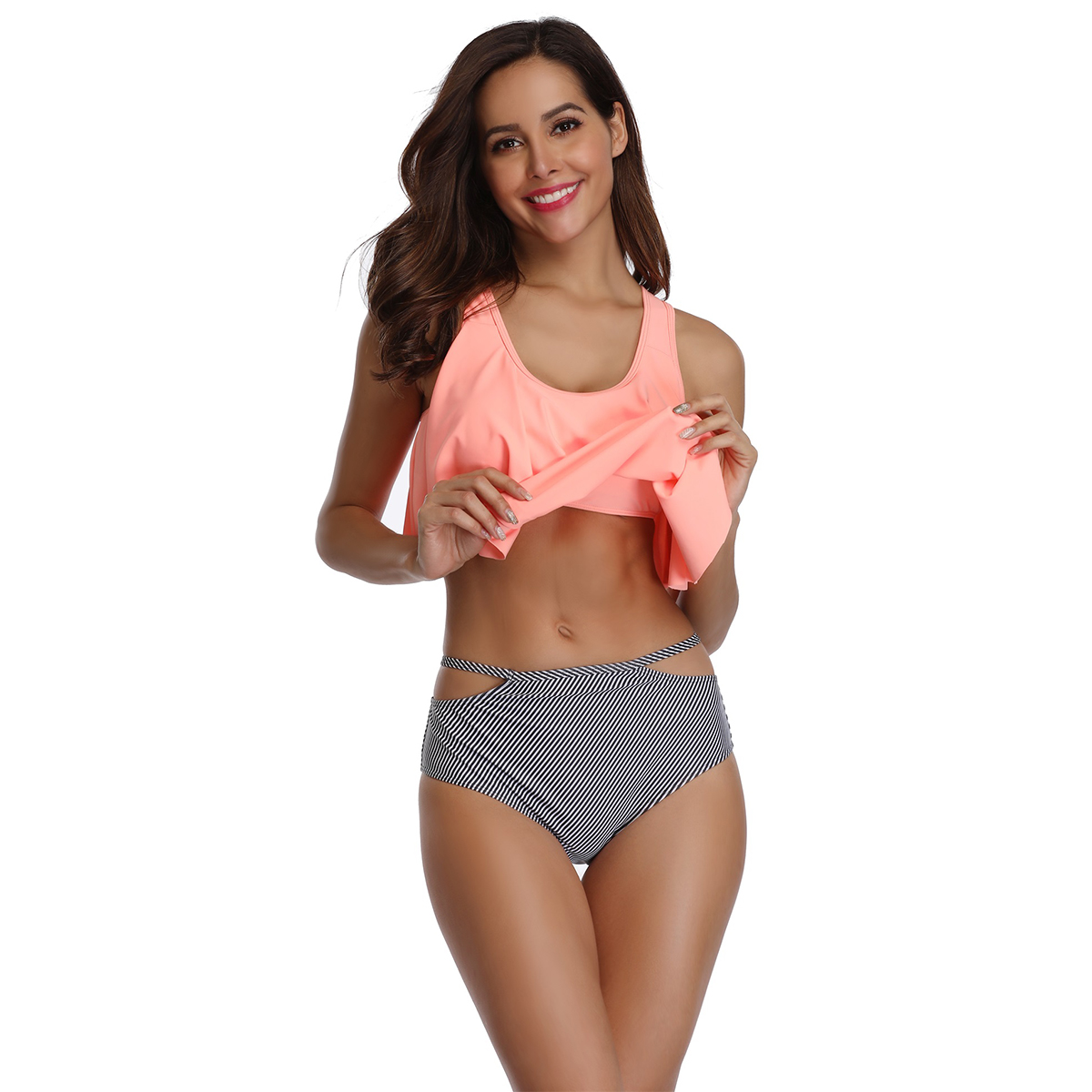 Ladies Women Two Piece Swimwear Swimsuit Beachwear Push Up Padded Tankini Set - Picture 33 of 48