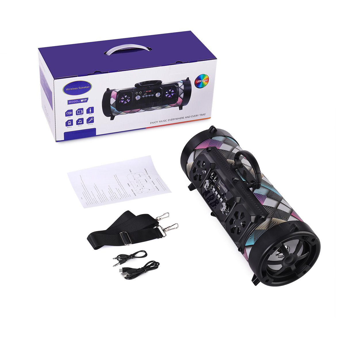 Portable Wireless Bluetooth Speaker Boombox Bass Stereo Cylinder SD FM AUX Radio