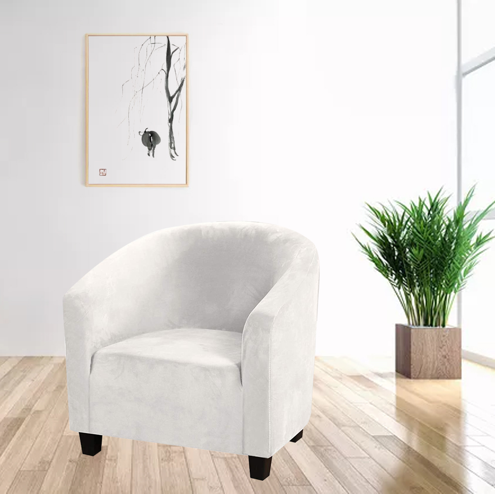 Stretch Velvet Club Sofa Chair Cover Living Room Tub Barrel Armchair Slipcover - Picture 14 of 52
