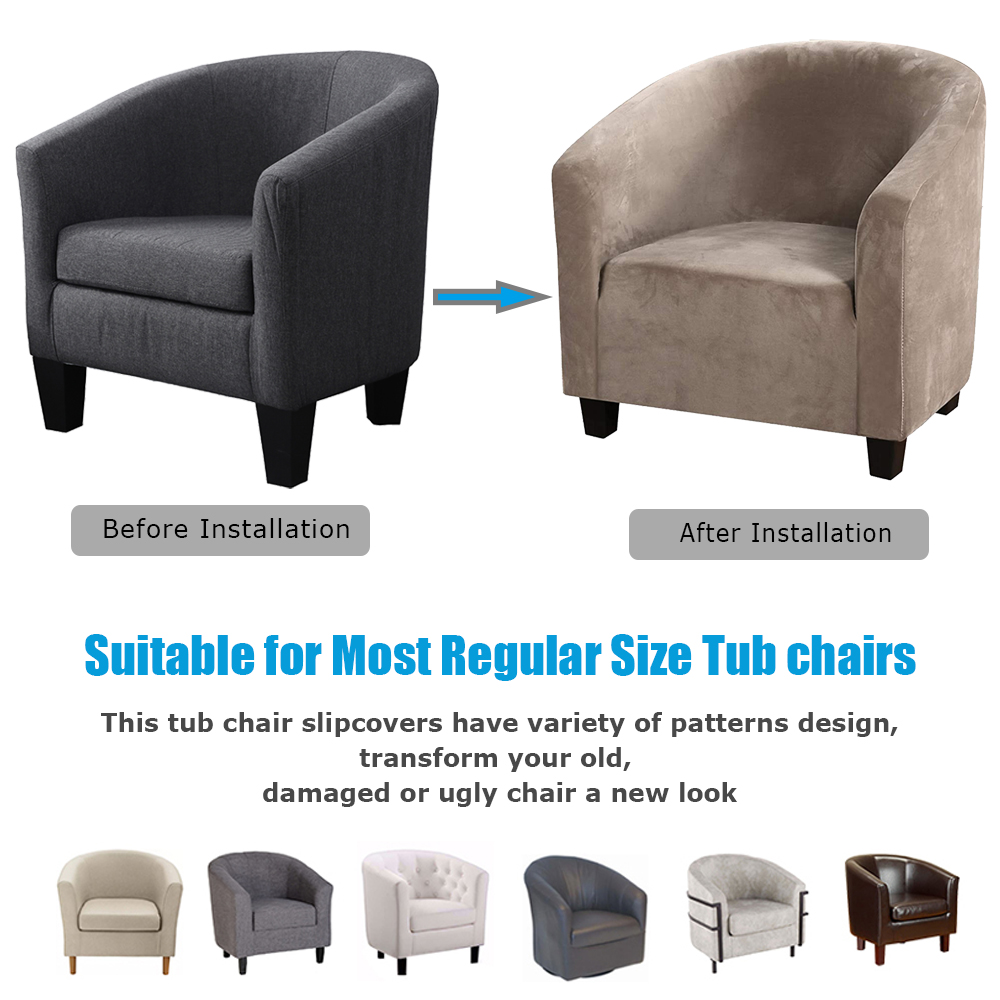 Stretch Velvet Club Sofa Chair Cover Living Room Tub Barrel Armchair Slipcover - Picture 20 of 52