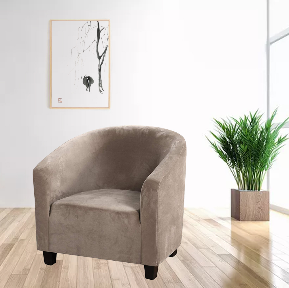 Stretch Velvet Club Sofa Chair Cover Living Room Tub Barrel Armchair Slipcover - Picture 21 of 52