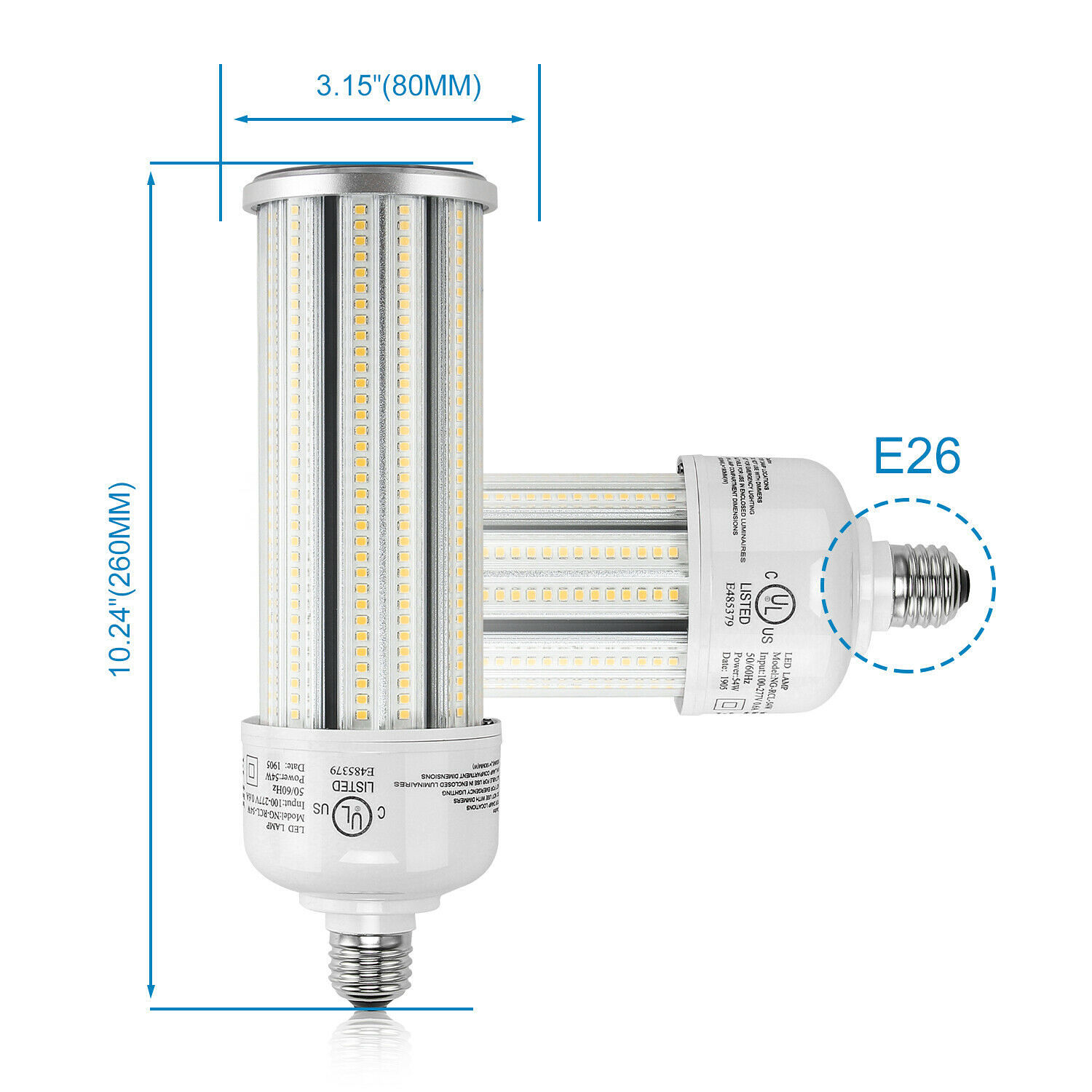 DLC E26 E39 54W LED Corn Bulb Replace 125W MH HPS Warehouse Workshop Light bulb 