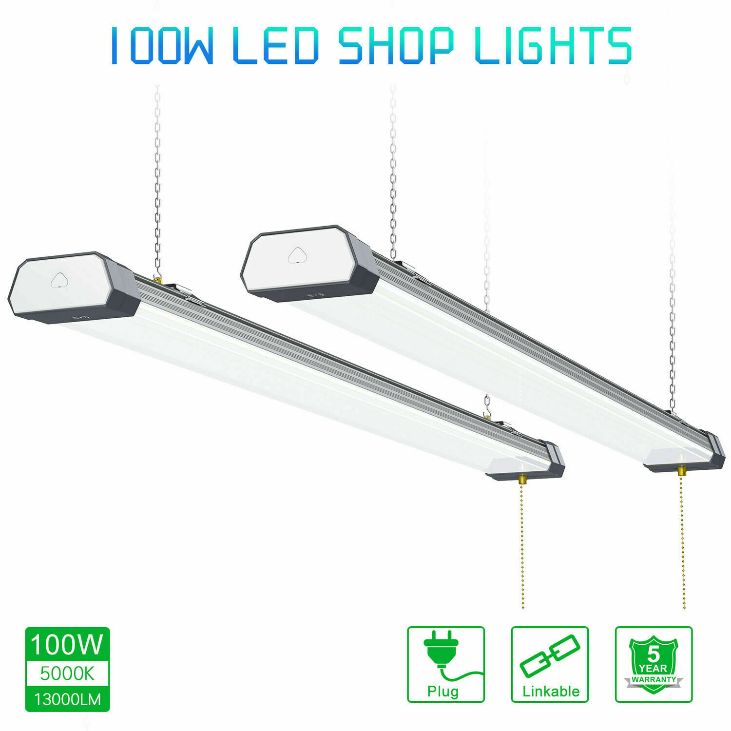 KUKUPPO 4FT LED Shop Light Linkable 100W 13000LM 5000K Daylight - ETL Listed, Grey, SMD2835, 5-Year Warranty