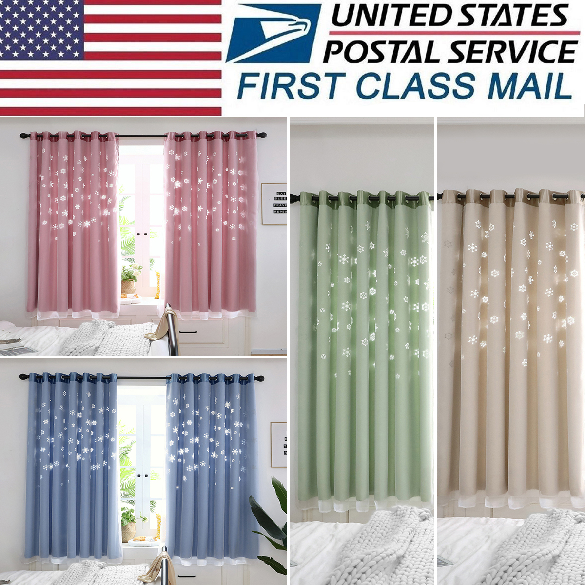 Double Layer Snowflake Hollow Curtains Blackout Eyelet Ring Top