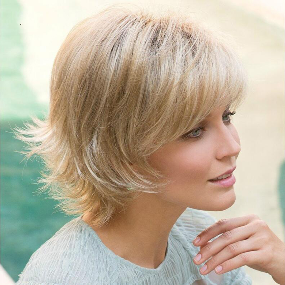 Short Blonde Ombre Black Root Curly Full Wig For Women Girls