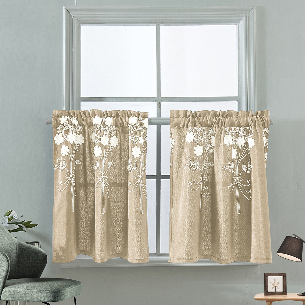 Embroidered Flower Window Half Short Curtains Kitchen Bedroom