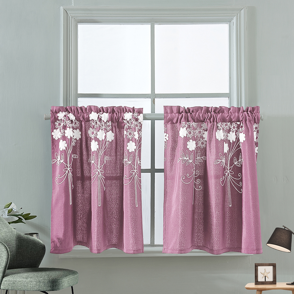 Embroidered Flower Window Half Short Curtains Kitchen Bedroom