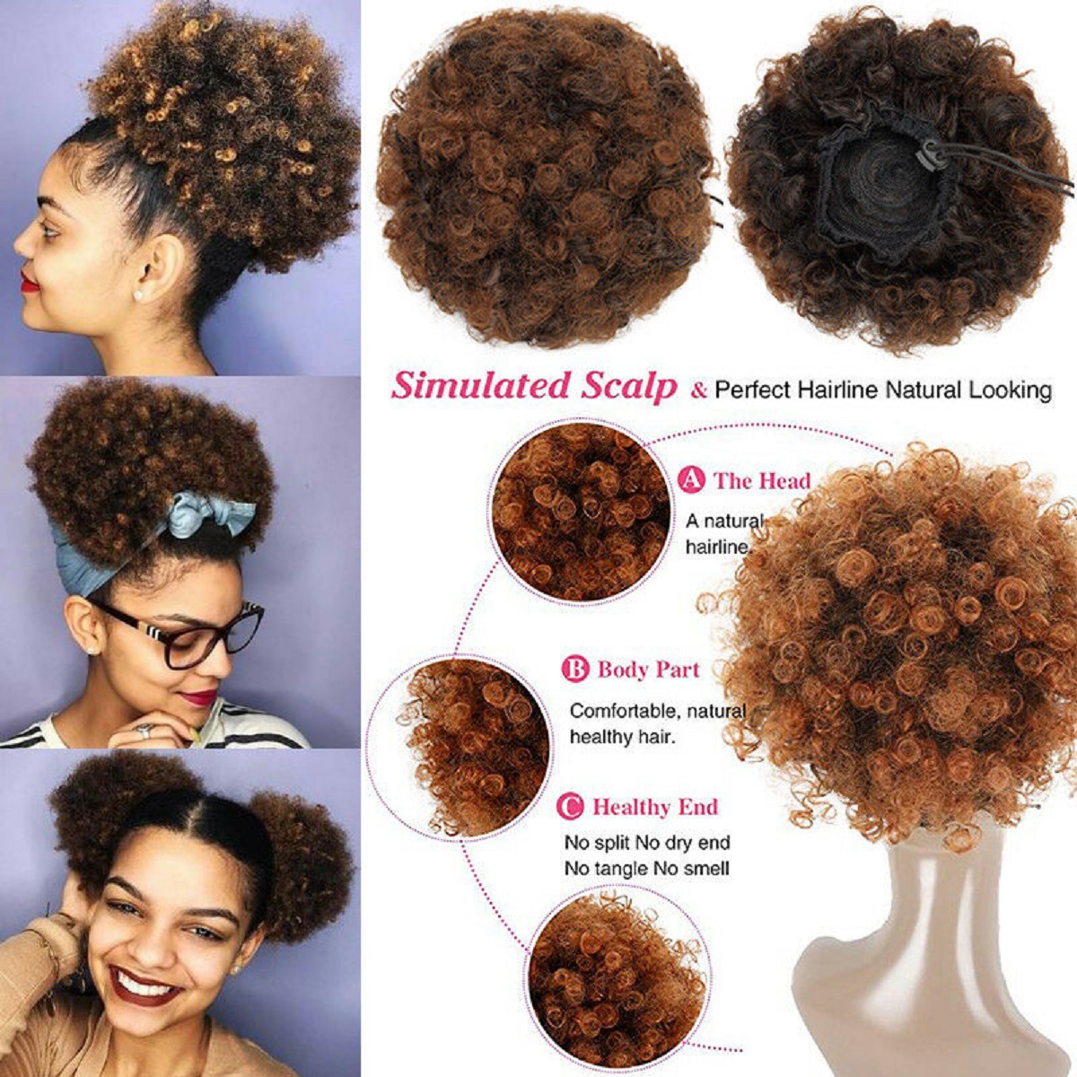 Afro Ponytail Puff Drawstring Wrap Synthetic Short Curly Hair Bun
