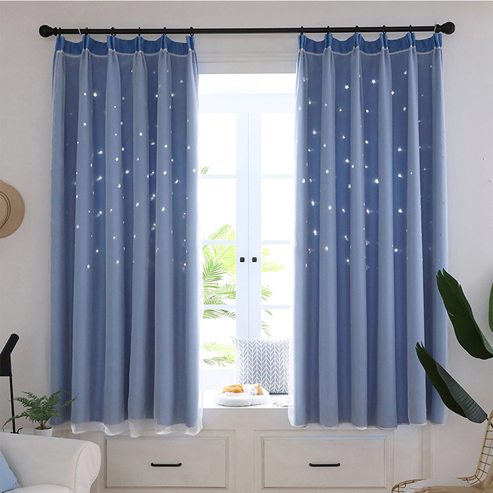 2 Layer Star Blackout Curtains & Mesh Starry Curtain Room ...