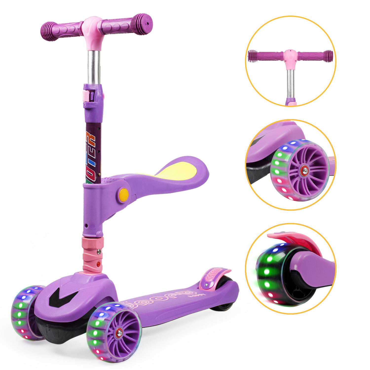 Details about   3-Wheel LED Scooter for Kids Toy Deluxe Folding Adjustable Glider Kick US Stock 