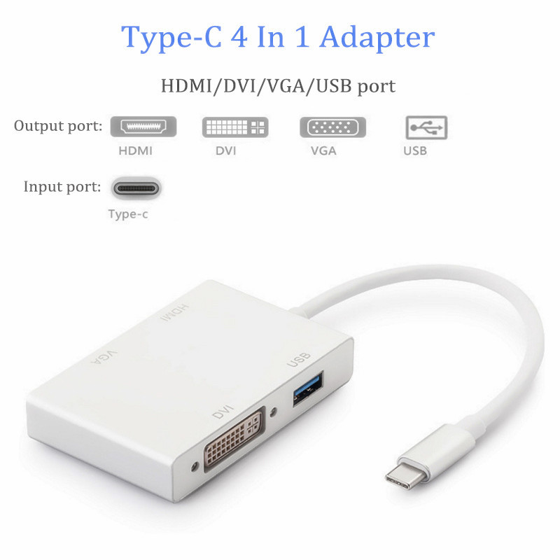 USB-C Multiport Adapter USB-C Type-C to 4K HDMI DVI VGAMultiport Converter Cable