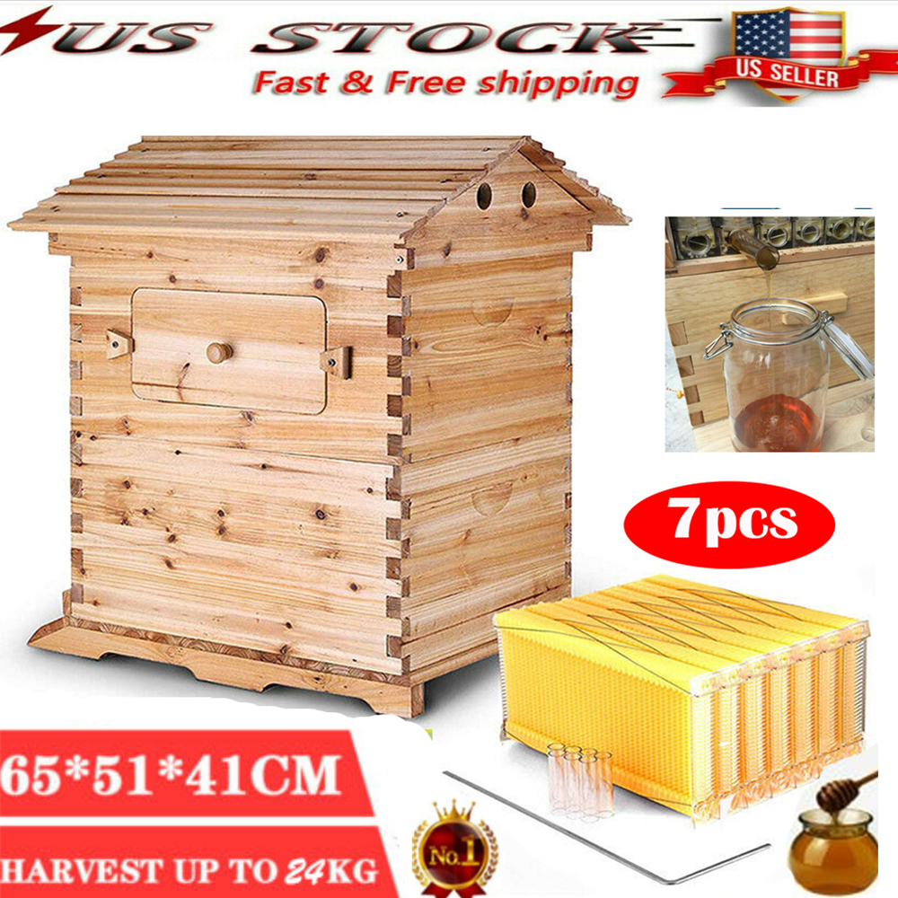 thumbnail 1  - 7 PCS Flowing Honey Hive Beehive Frames+Beekeeping Brood Cedarwood Box KET NEW