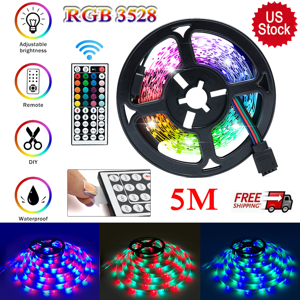 LED Light Strips 5M SMD 3528 RGB+44 Key Remote Control Room Light Kit(With Plug) eBay