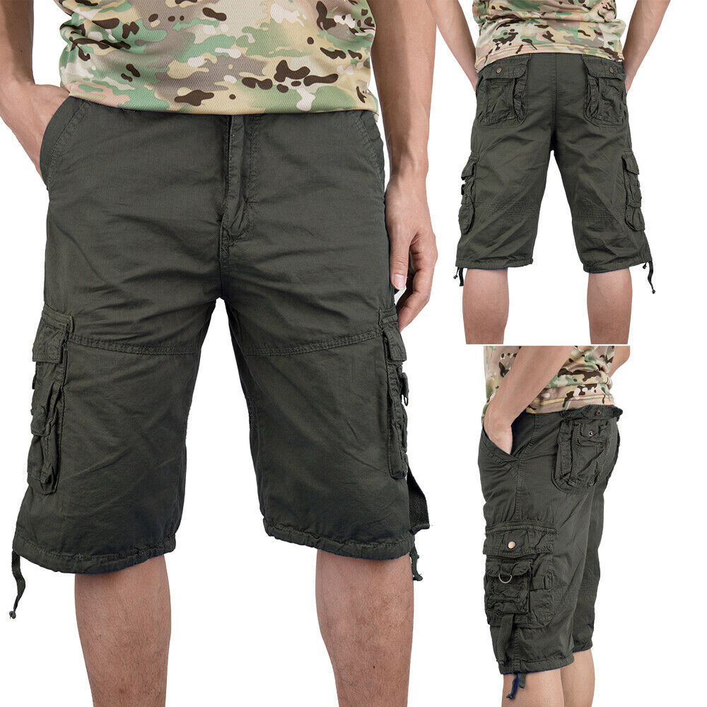 Men Plaid Pattern Cotton Casual Military Short Pants Cargo Overalls