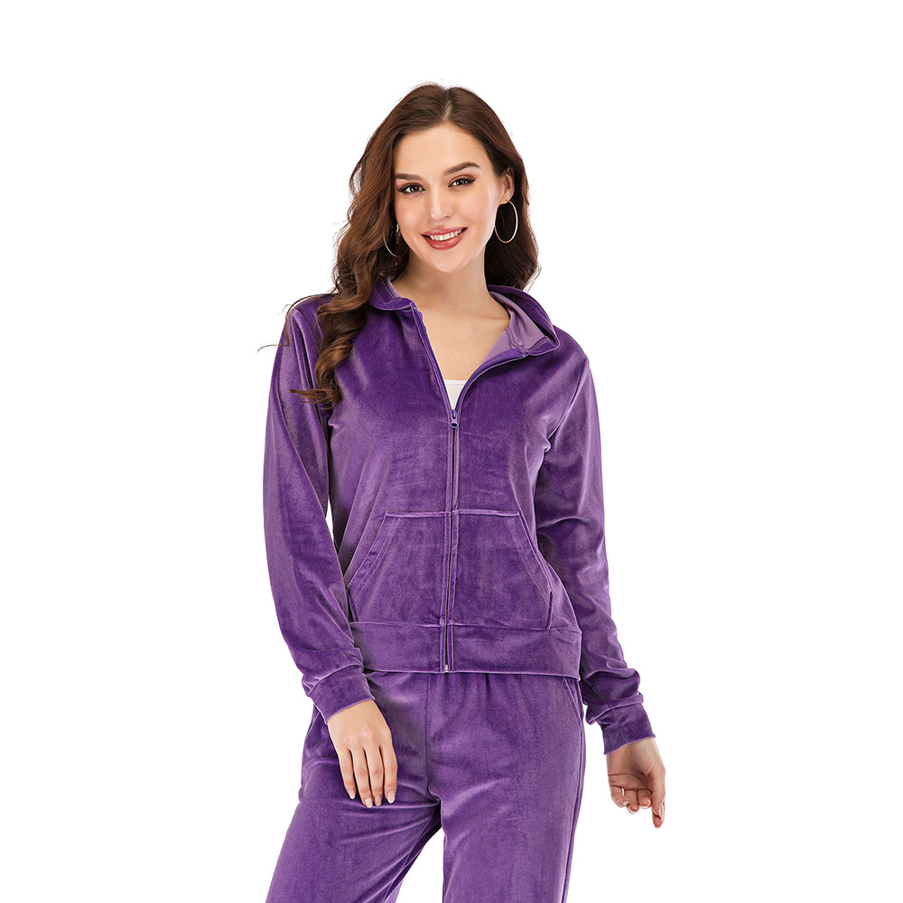 Women Sports Suits Zipper Fitted Pants Leisure Yoga Velvet Tracksuits Coats Sets