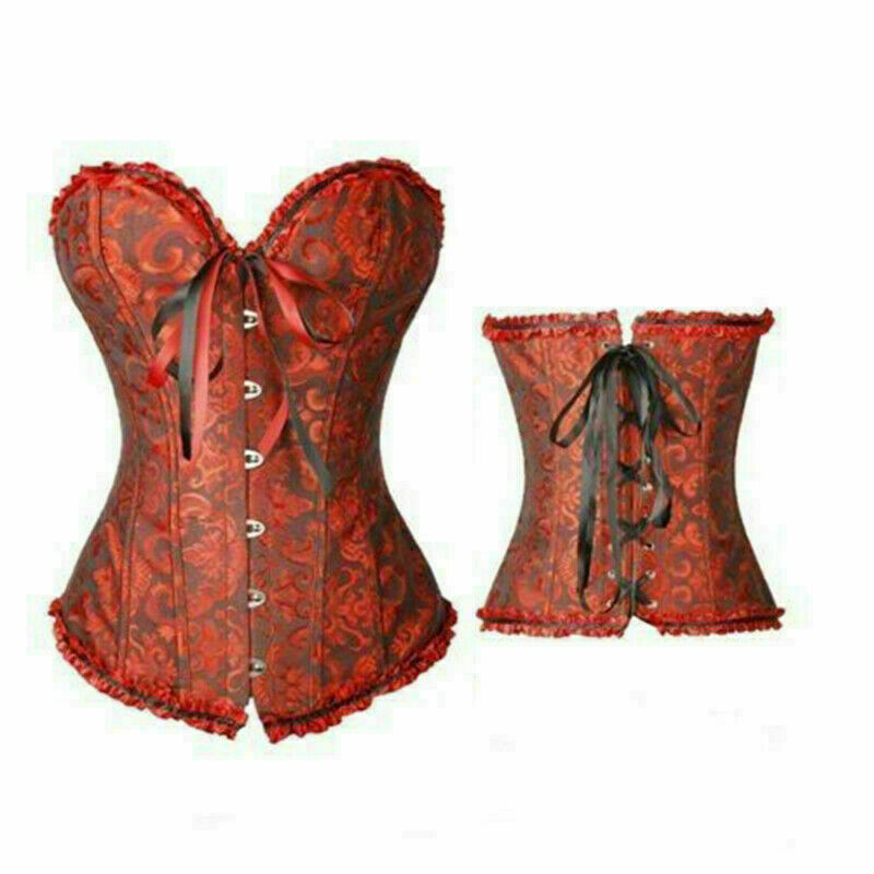 Women Overbust Waist Boned Corset Dress Top Bustier Lingerie Plus