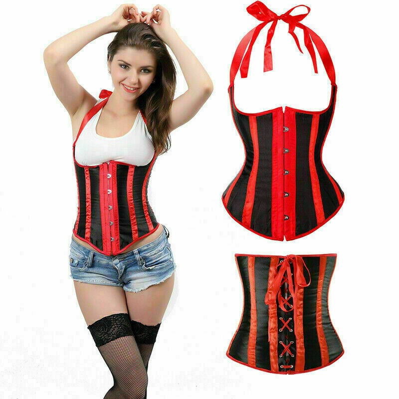 Women Overbust Waist Boned Corset Dress Top Bustier Lingerie Plus