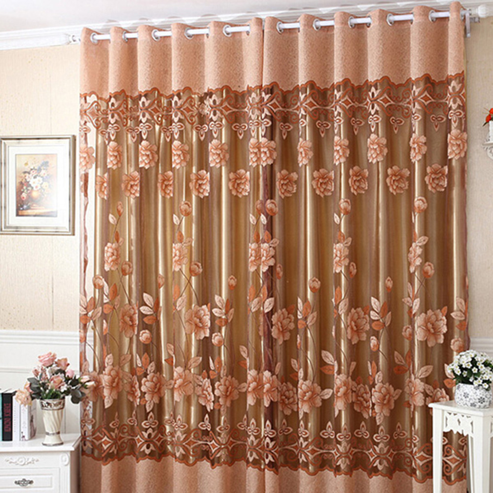 Floral Scarf Sheer Curtain Panel Tulle Window Valances Divider Door Drape Decor 
