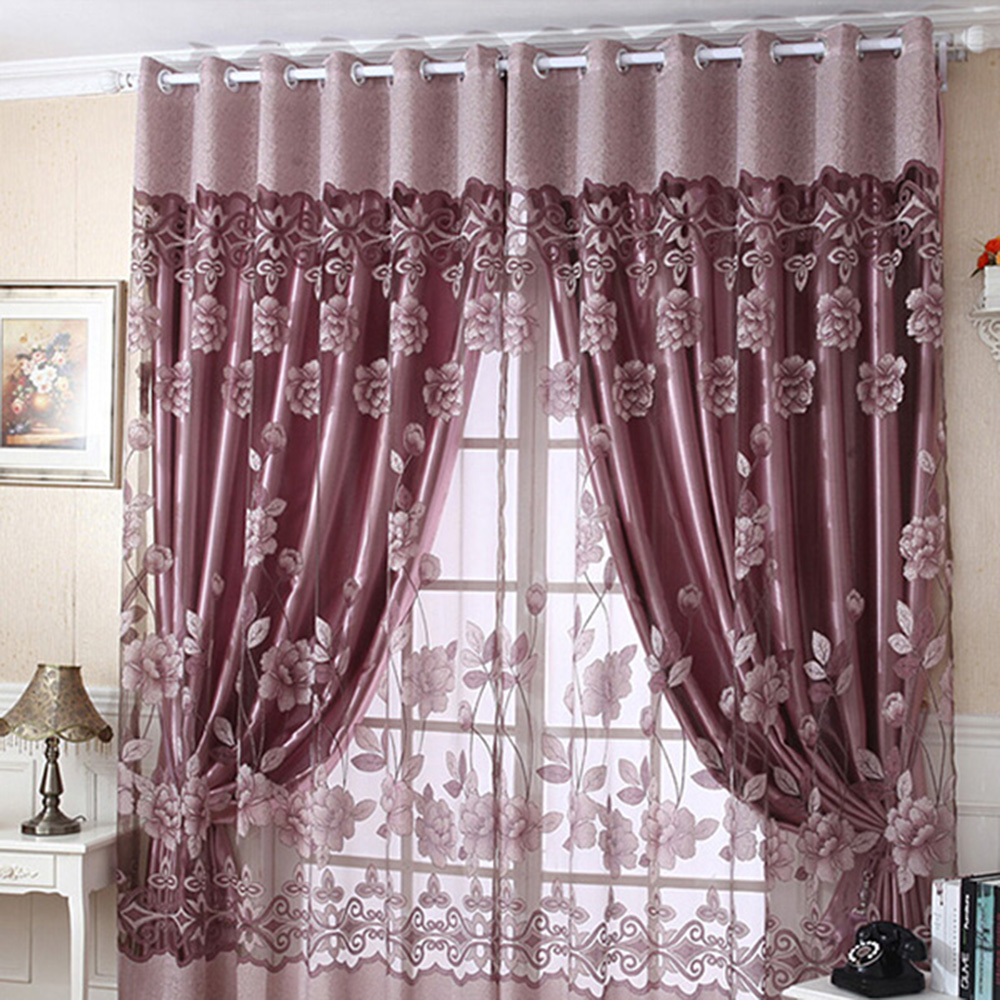 GC KQ_ Mordern Window Curtain Floral Tulle Voile Drape Panel Sheer Scarf Valanc