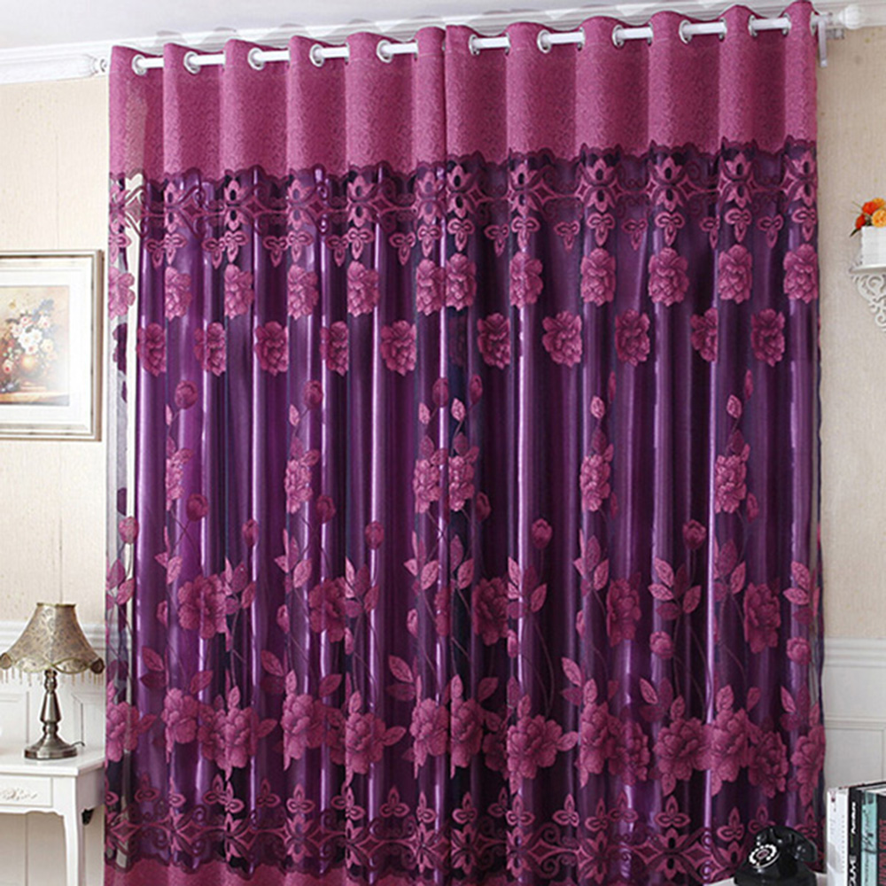 Floral Tulle Voile Door Window Curtain Drape Panel Sheer Scarf Valances Decor 