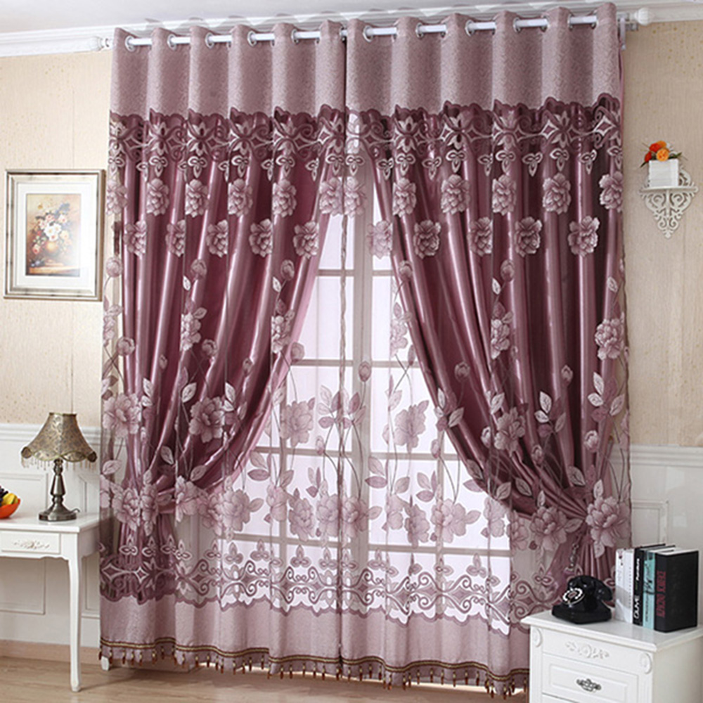 Butterfly Floral Tulle Voile Door Window Curtain Drape Panel Sheer Scarf Valance 
