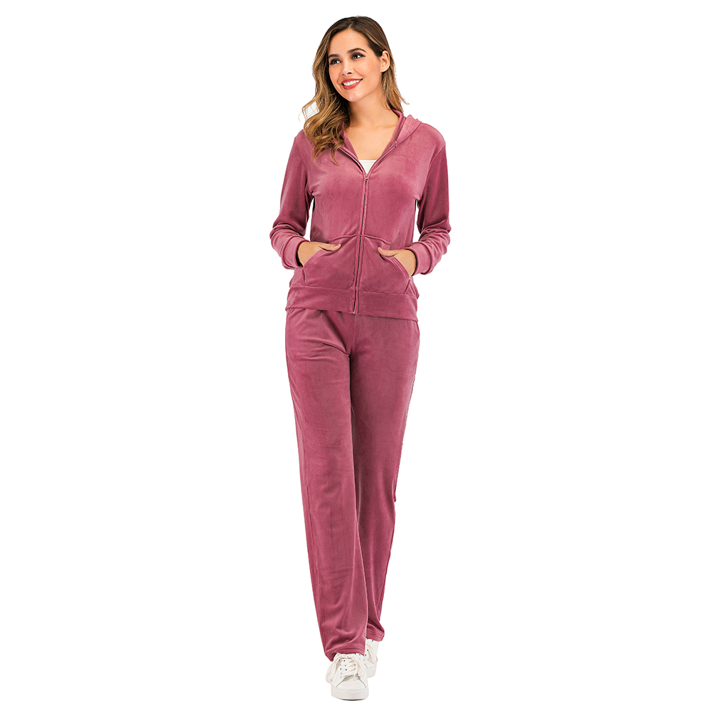 2Pcs/set Women Tracksuits Velvet Zipper Coat Pants Trouser Leisure Activewear US - Picture 12 of 26