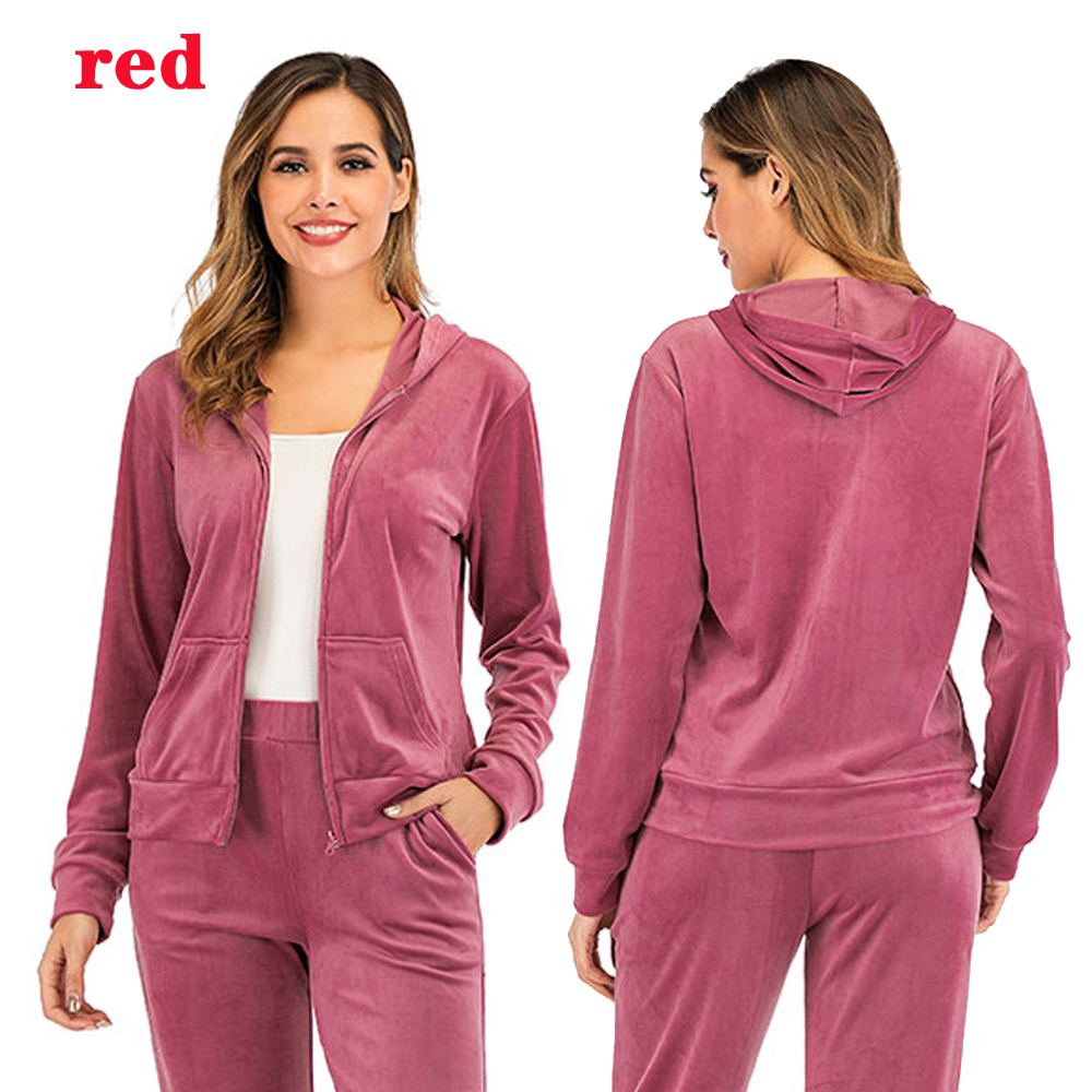 2Pcs/set Women Tracksuits Velvet Zipper Coat Pants Trouser Leisure Activewear US - Picture 13 of 26