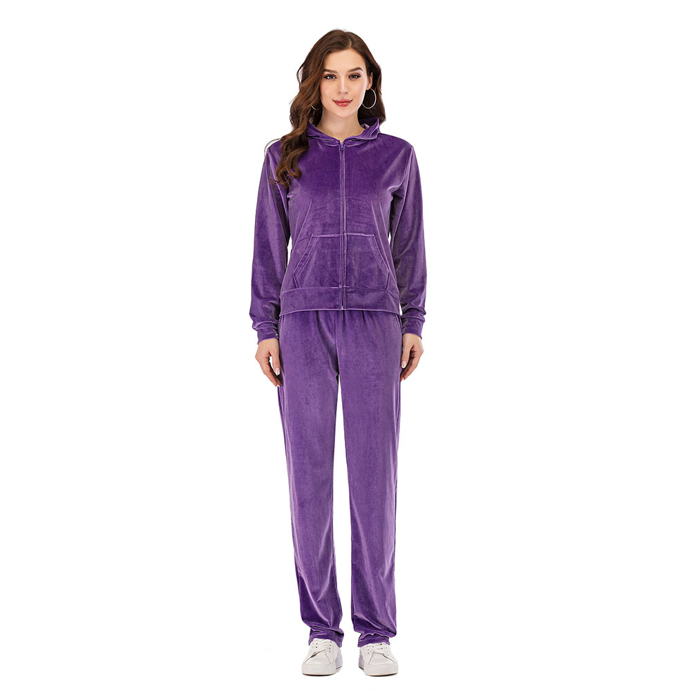 2Pcs/set Women Tracksuits Velvet Zipper Coat Pants Trouser Leisure Activewear US - Picture 25 of 26