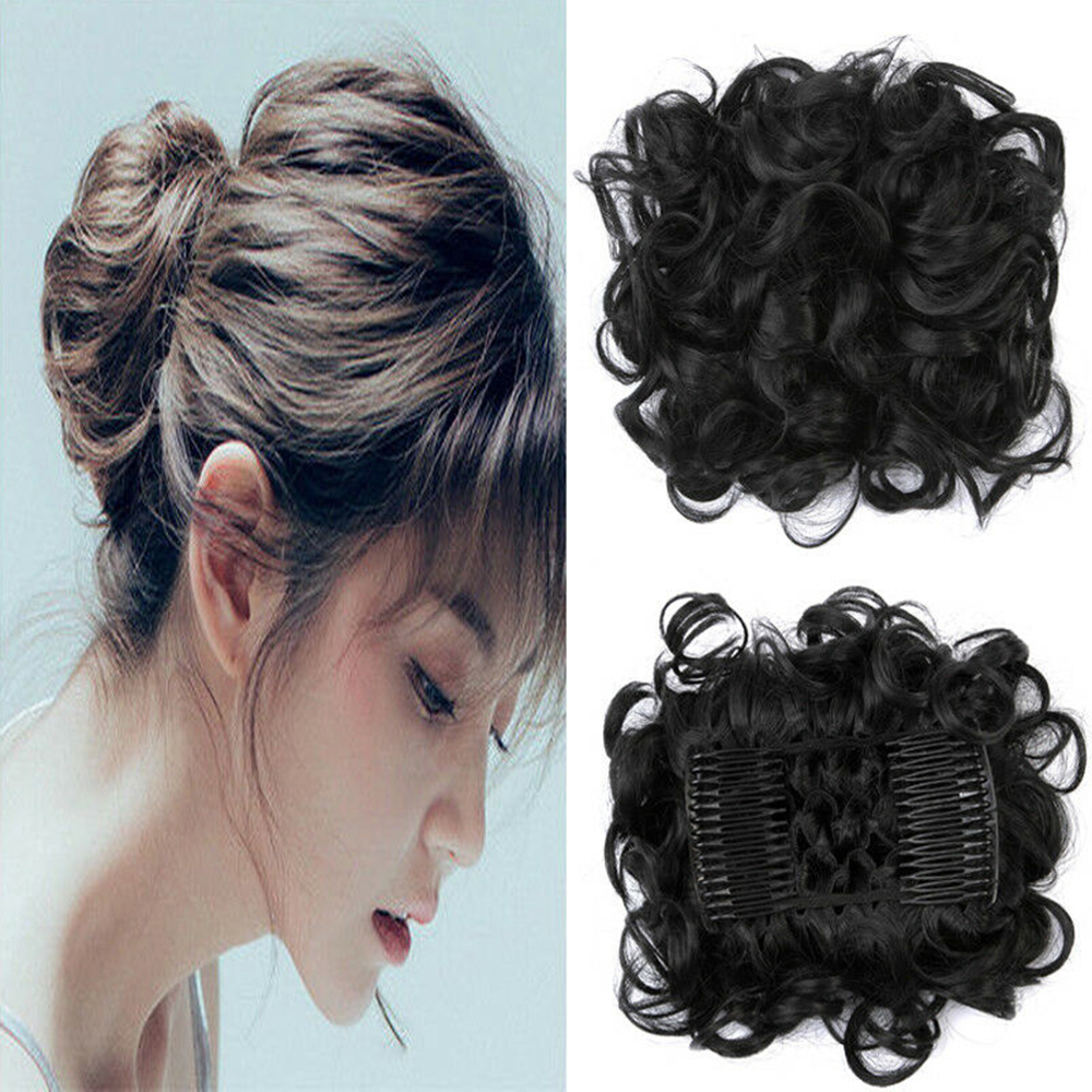 Curly Hair Scrunchie Bun Drawstring Ponytail Hair Extension Chignon Comb Clip US - Picture 13 of 38