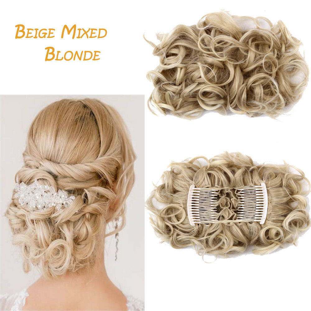 Curly Hair Scrunchie Bun Drawstring Ponytail Hair Extension Chignon Comb Clip US - Picture 15 of 38