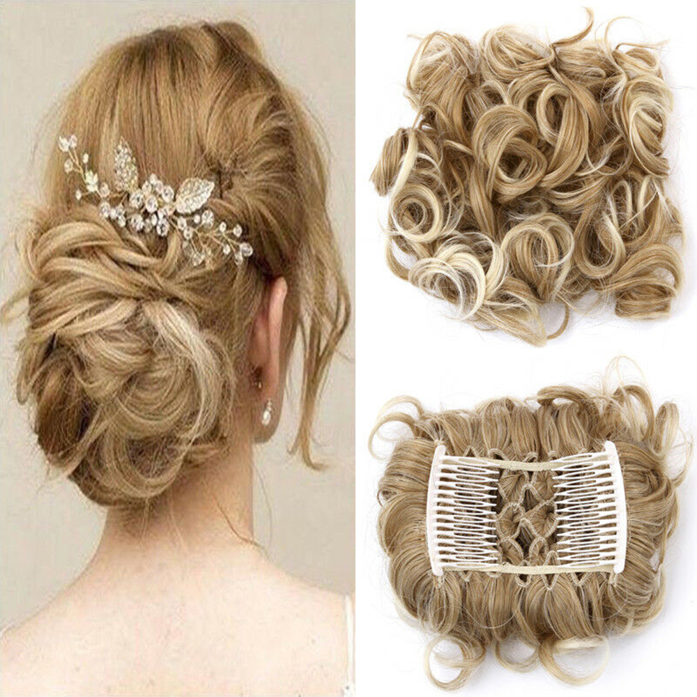 Curly Hair Scrunchie Bun Drawstring Ponytail Hair Extension Chignon Comb Clip US - Picture 16 of 38