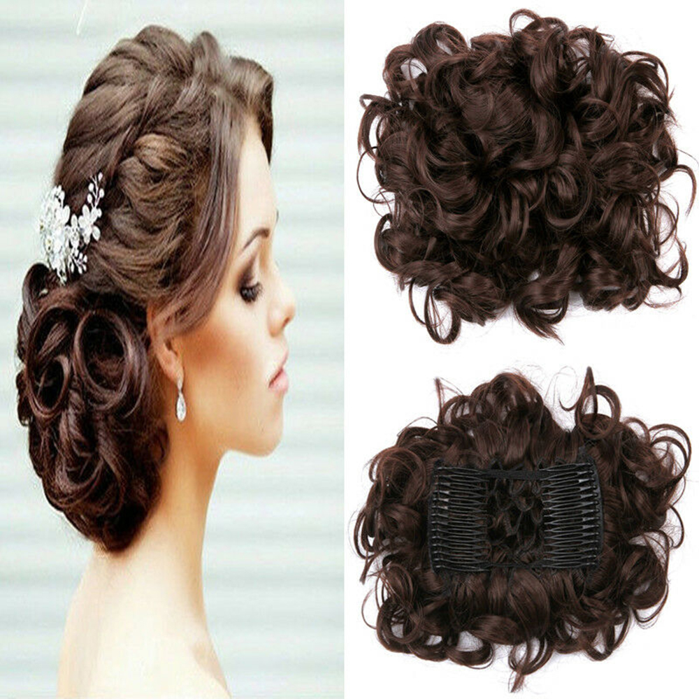Curly Hair Scrunchie Bun Drawstring Ponytail Hair Extension Chignon Comb Clip US - Picture 17 of 38