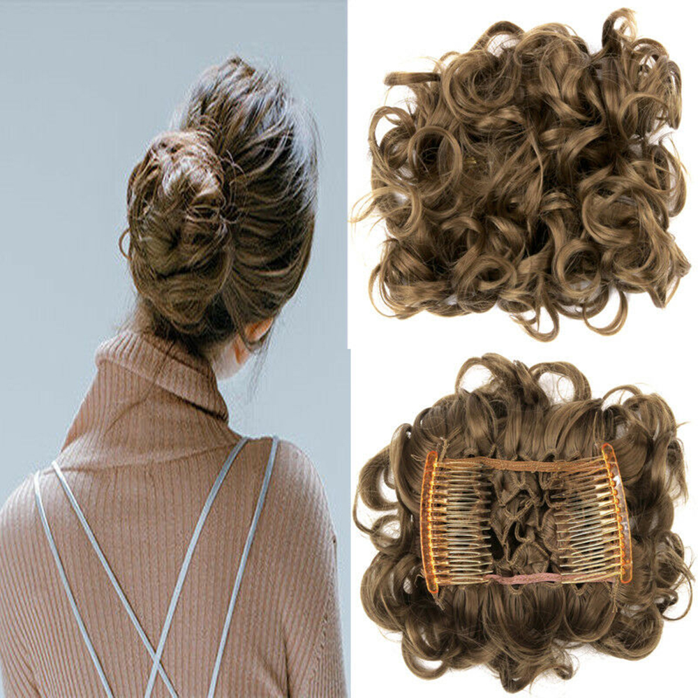Curly Hair Scrunchie Bun Drawstring Ponytail Hair Extension Chignon Comb Clip US - Picture 18 of 38