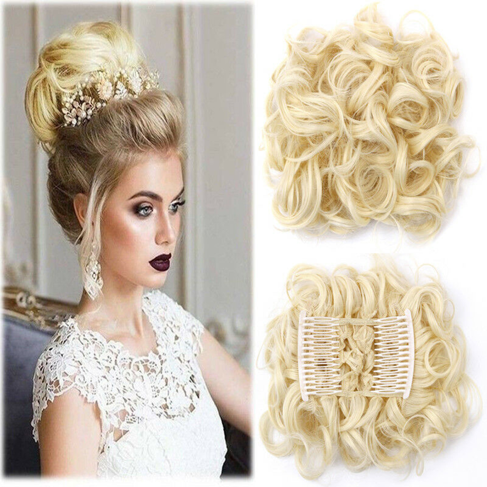 Curly Hair Scrunchie Bun Drawstring Ponytail Hair Extension Chignon Comb Clip US - Picture 19 of 38
