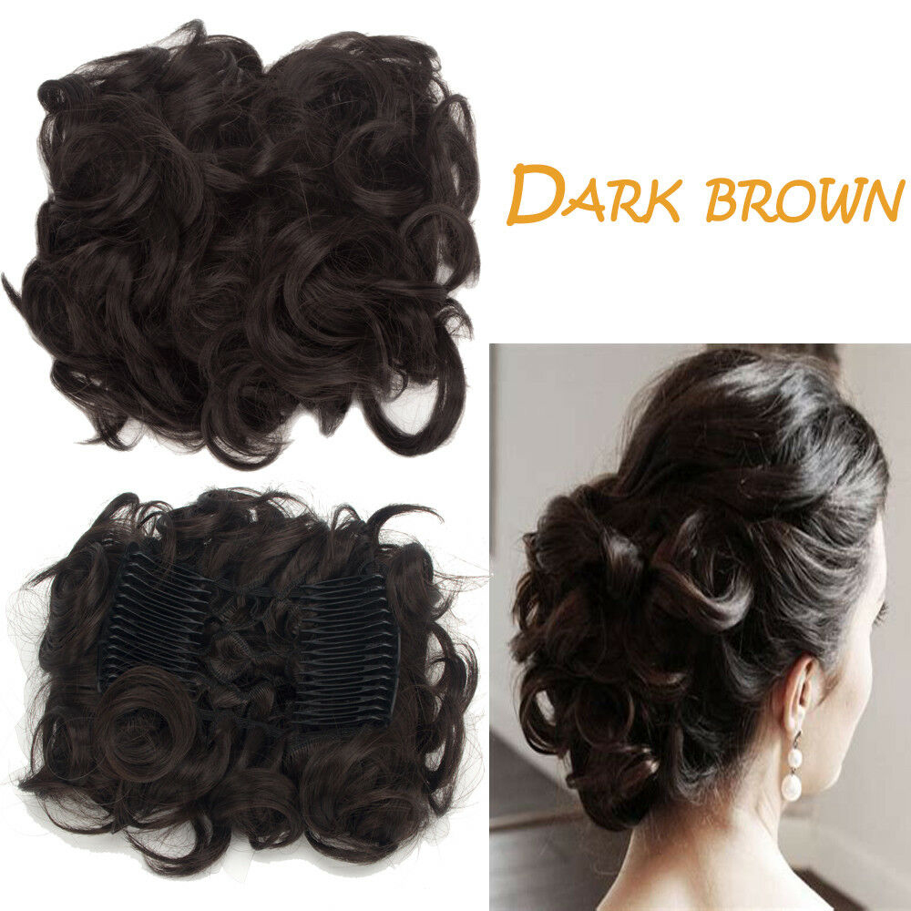 Curly Hair Scrunchie Bun Drawstring Ponytail Hair Extension Chignon Comb Clip US - Picture 21 of 38