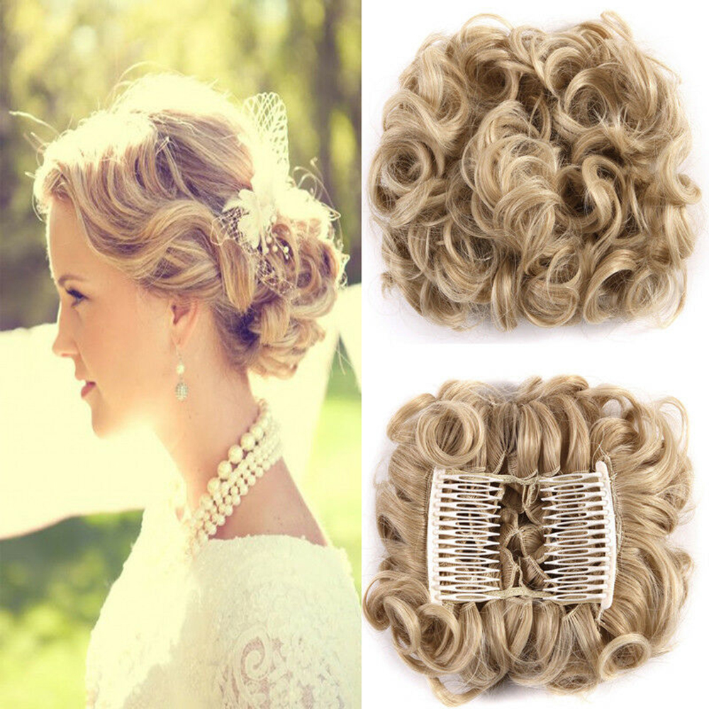 Curly Hair Scrunchie Bun Drawstring Ponytail Hair Extension Chignon Comb Clip US - Picture 22 of 38