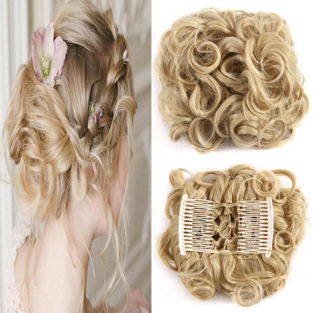 Curly Hair Scrunchie Bun Drawstring Ponytail Hair Extension Chignon Comb Clip US - Picture 23 of 38